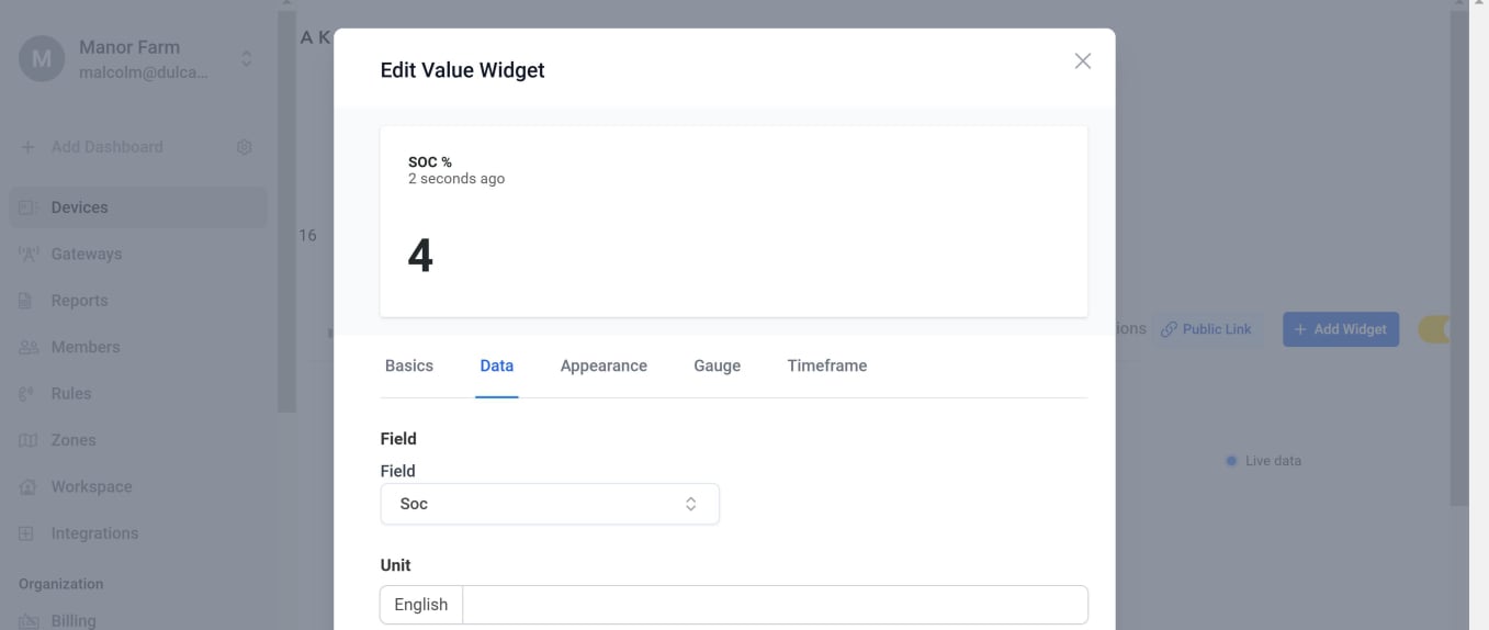 Widget state of charge field